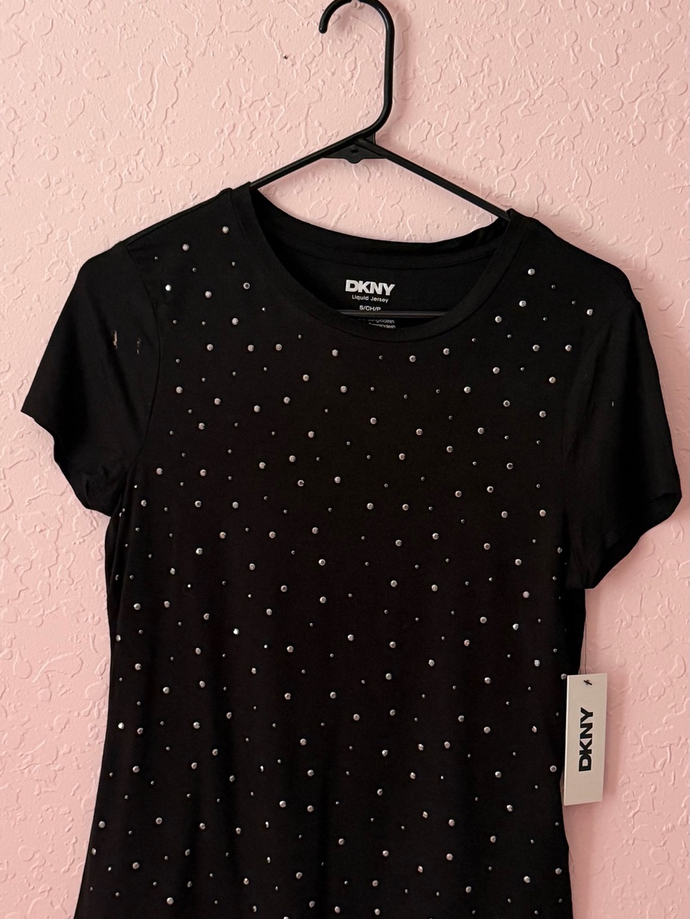 DKNY Black Short-Sleeve Tee with Silver Stud Detailing